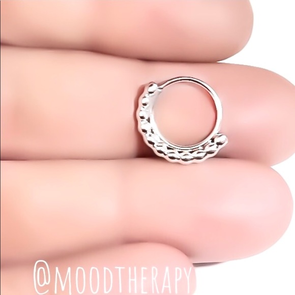 925 Sterling Silver Tribal Ethnic Beaded Seamless Septum Ring Daith Hoop Earring - Picture 3 of 12